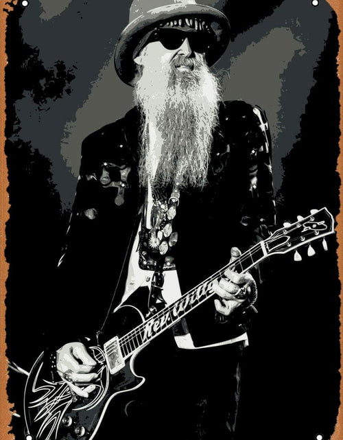 Load image into Gallery viewer, AirBnk Vintage Metal Tin Sign Billy Gibbons Guitar Retro 8x12 inch
