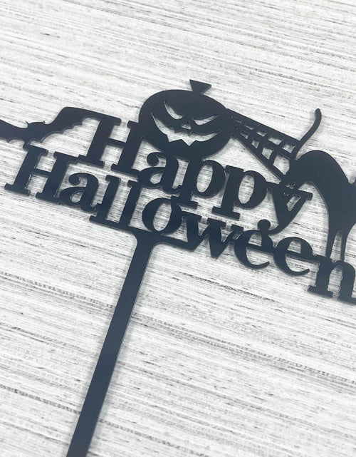 Load image into Gallery viewer, JIEEIN Happy Halloween Cake Topper Black Acrylic 1 Piece Party Décor
