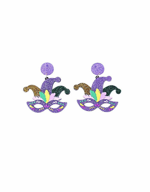 Load image into Gallery viewer, Fuqimanman2020 Mardi Gras Carnival Dangle Earrings Acrylic Mask Star Design
