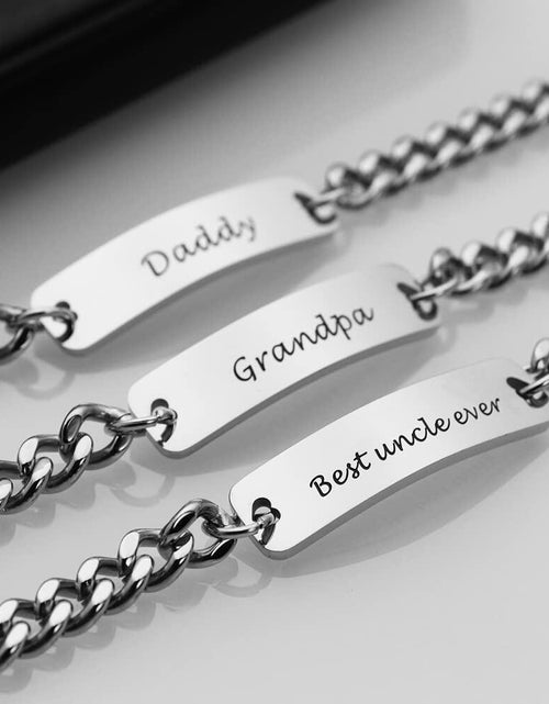Load image into Gallery viewer, Huiuy Engraved DAD Stainless Steel Link Bracelet Silver 9 Inch
