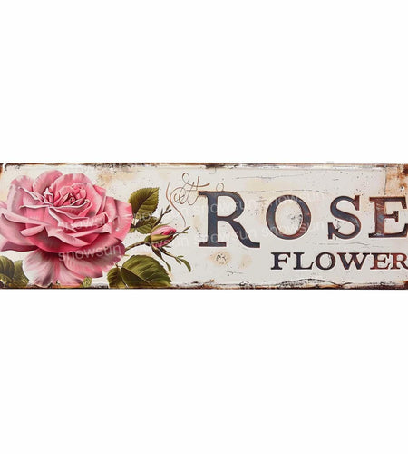 Snowsun Metal Tin Sign Pink Rose Flower Vintage Bar Decor 4x16 Inch