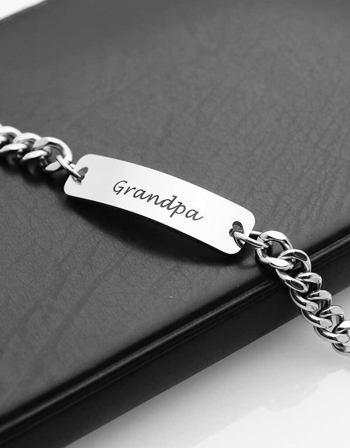 Load image into Gallery viewer, Huiuy Engraved DAD Stainless Steel Link Bracelet Silver 9 Inch
