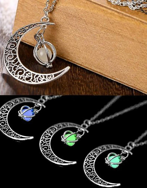 Load image into Gallery viewer, Anvirtue Moonstone Glow Necklace Pendant Chain Green Healing Quartz Alloy
