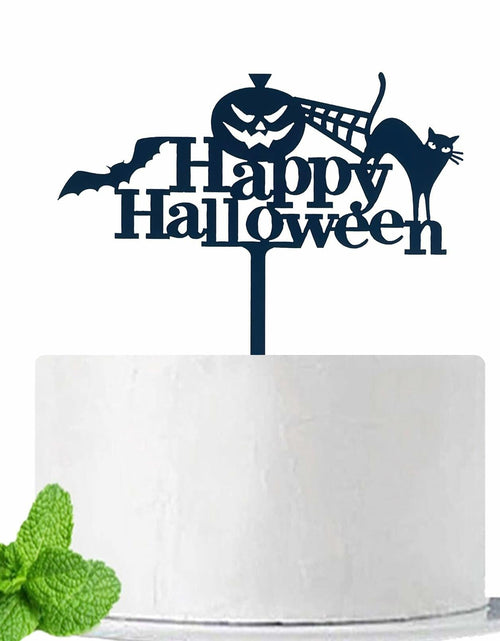 Load image into Gallery viewer, JIEEIN Happy Halloween Cake Topper Black Acrylic 1 Piece Party Décor
