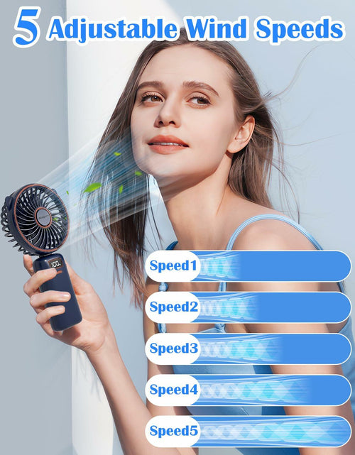 Load image into Gallery viewer, Akejrym Portable Handheld Fan 4000mAh LED Display 5 Speeds 90° Adjustable Blue
