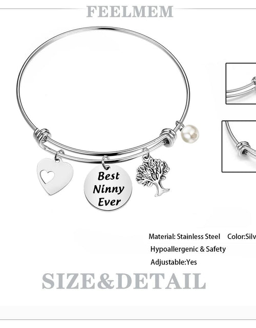 Load image into Gallery viewer, FEELMEM Best Ninny Ever Family Tree Bracelet Stainless Steel Box Chain
