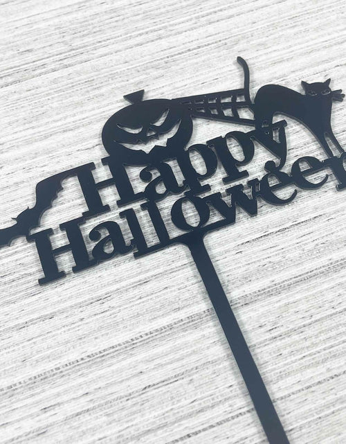 Load image into Gallery viewer, JIEEIN Happy Halloween Cake Topper Black Acrylic 1 Piece Party Décor

