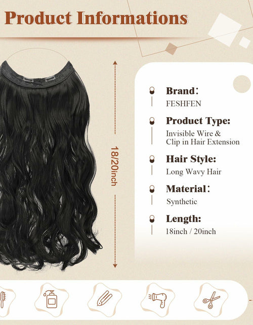 Load image into Gallery viewer, FESHFEN Invisible Wire Hair Extensions 20" Long Wavy Synthetic Black

