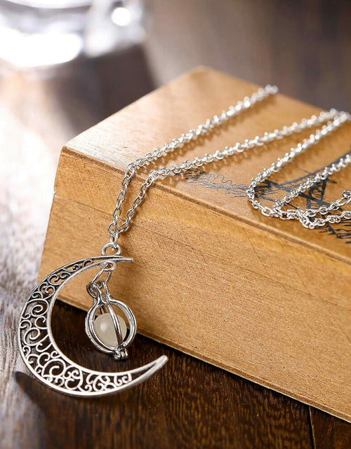 Load image into Gallery viewer, Anvirtue Moonstone Glow Necklace Pendant Chain Green Healing Quartz Alloy
