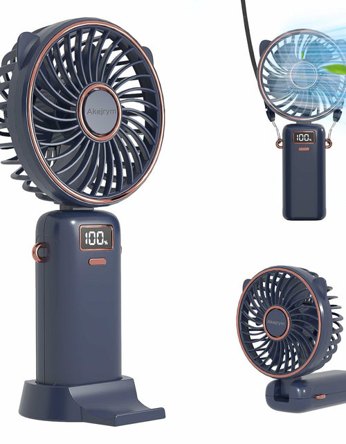 Load image into Gallery viewer, Akejrym Portable Handheld Fan 4000mAh LED Display 5 Speeds 90° Adjustable Blue
