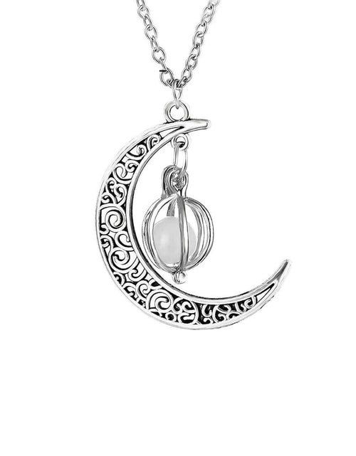Load image into Gallery viewer, Anvirtue Moonstone Glow Necklace Pendant Chain Green Healing Quartz Alloy
