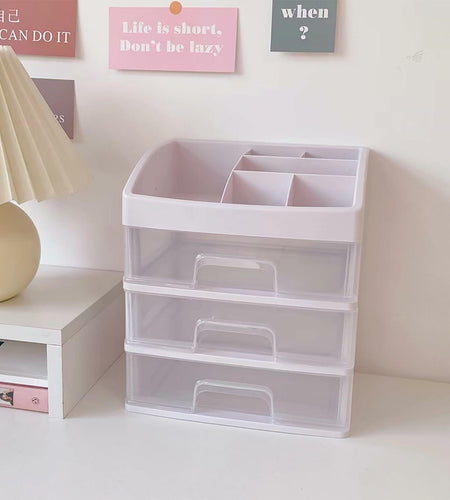 [Like New] JDEFARF Clear Desktop Storage Organizer 3 Drawers Transparent Makeup Box