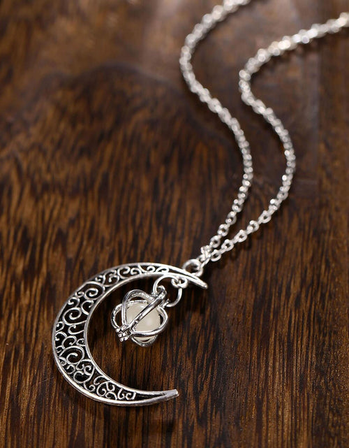 Load image into Gallery viewer, Anvirtue Moonstone Glow Necklace Pendant Chain Green Healing Quartz Alloy

