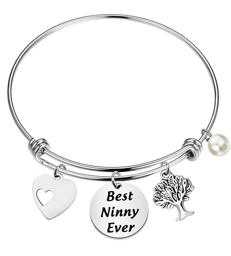 FEELMEM Best Ninny Ever Family Tree Bracelet Stainless Steel Box Chain