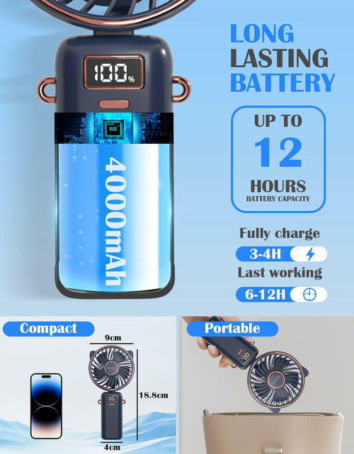 Load image into Gallery viewer, Akejrym Portable Handheld Fan 4000mAh LED Display 5 Speeds 90° Adjustable Blue
