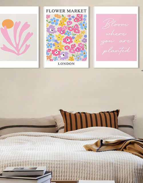 Load image into Gallery viewer, NOSUO Pink Wall Art Set of 3 Matisse Flowers Vintage Canvas 12x16 Inch Framed
