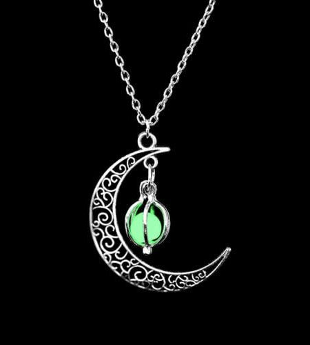 Anvirtue Moonstone Glow Necklace Pendant Chain Green Healing Quartz Alloy