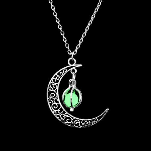 Load image into Gallery viewer, Anvirtue Moonstone Glow Necklace Pendant Chain Green Healing Quartz Alloy

