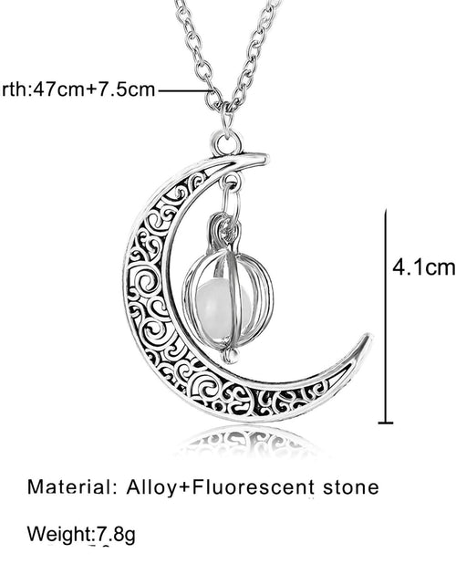 Load image into Gallery viewer, Anvirtue Moonstone Glow Necklace Pendant Chain Green Healing Quartz Alloy
