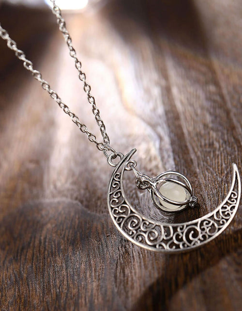 Load image into Gallery viewer, Anvirtue Moonstone Glow Necklace Pendant Chain Green Healing Quartz Alloy
