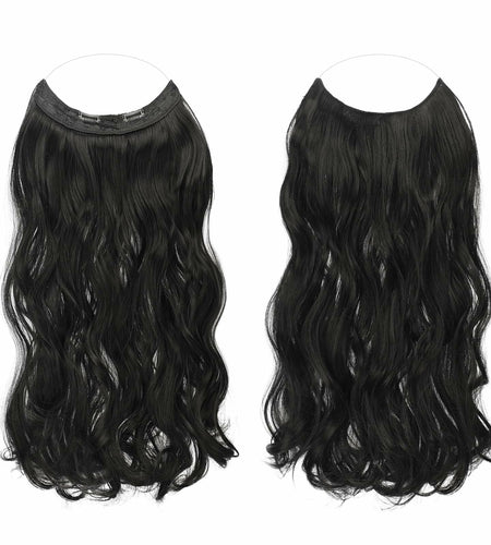 FESHFEN Invisible Wire Hair Extensions 20" Long Wavy Synthetic Black