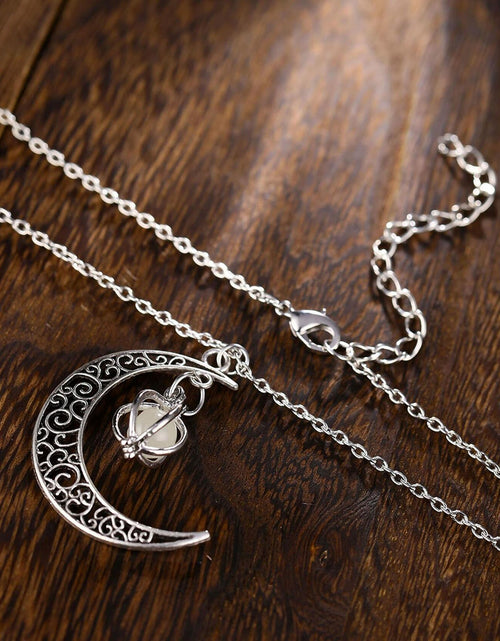Load image into Gallery viewer, Anvirtue Moonstone Glow Necklace Pendant Chain Green Healing Quartz Alloy
