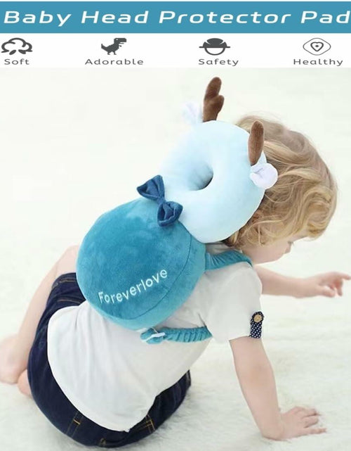 Load image into Gallery viewer, Loisdaro Baby Head Protector Adjustable Backpack Safety Mat Blue Deer
