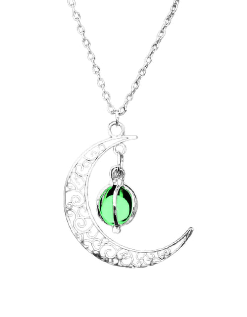 Load image into Gallery viewer, Anvirtue Moonstone Glow Necklace Pendant Chain Green Healing Quartz Alloy
