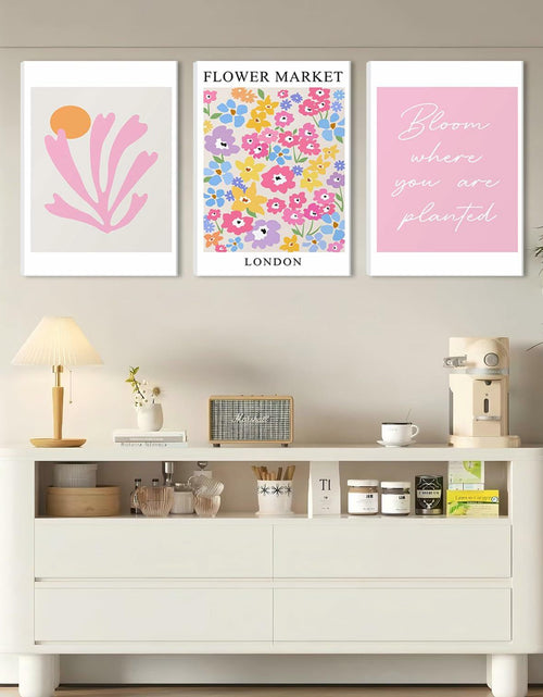 Load image into Gallery viewer, NOSUO Pink Wall Art Set of 3 Matisse Flowers Vintage Canvas 12x16 Inch Framed

