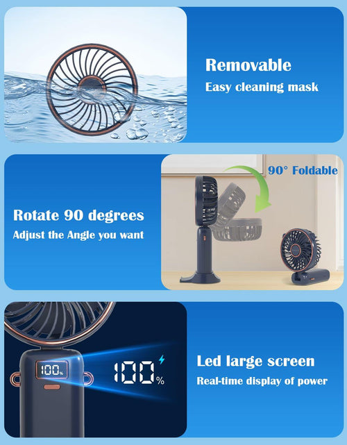 Load image into Gallery viewer, Akejrym Portable Handheld Fan 4000mAh LED Display 5 Speeds 90° Adjustable Blue
