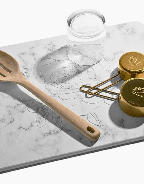 Load image into Gallery viewer, Stranor Engraved Rose Stone Drying Mat Floral 15.7x11.8 Ivory
