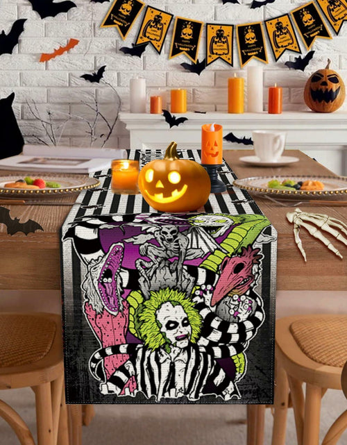 Load image into Gallery viewer, Halloween Table Runner Black Seasonal Party Decor 13x72 Inch
