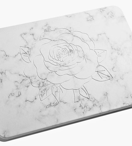 Stranor Engraved Rose Stone Drying Mat Floral 15.7x11.8 Ivory