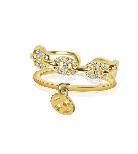 JONAYUOV 18k Gold Plated Cubic Zirconia Adjustable Open Ring Women Gold C