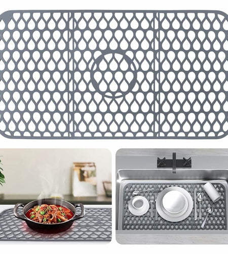 YIRAYUETT Silicone Non-Slip Kitchen Sink Grid Mat 25.9x13.7 Gray