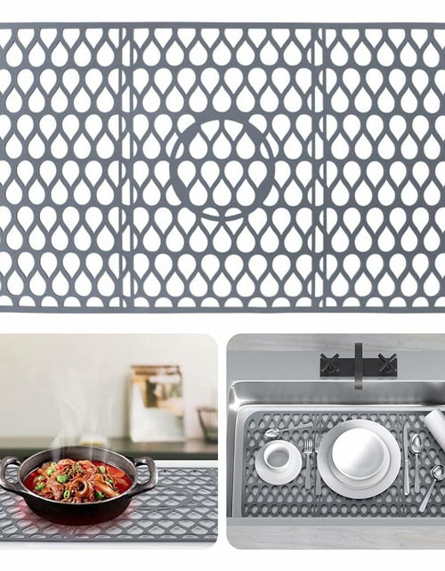 Load image into Gallery viewer, YIRAYUETT Silicone Non-Slip Kitchen Sink Grid Mat 25.9x13.7 Gray
