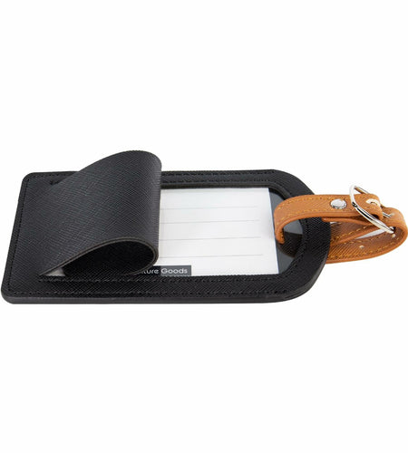 Adventure Goods Premium Colored Faux Leather Luggage Tags Black Pack of 2