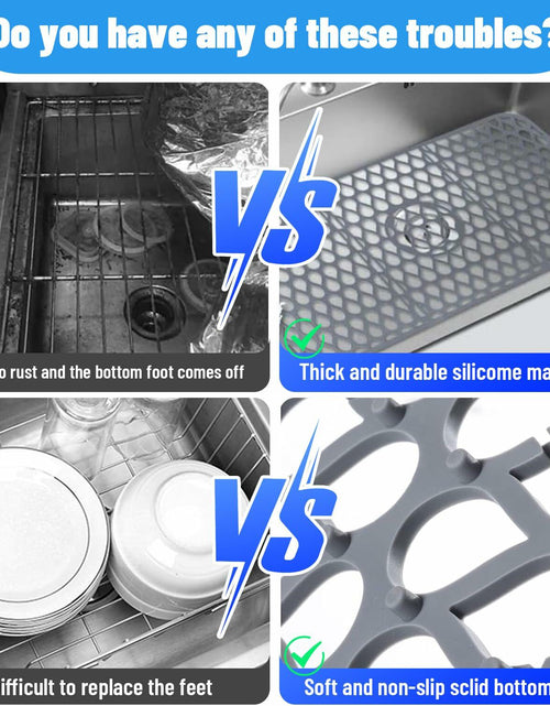Load image into Gallery viewer, YIRAYUETT Silicone Non-Slip Kitchen Sink Grid Mat 25.9x13.7 Gray
