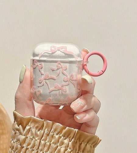 Reownest AirPods Pro 2 Case Soft Clear Bow Pattern Shockproof Keychain Cover