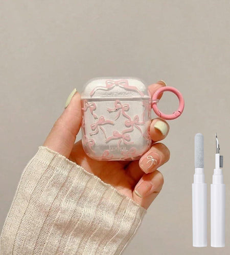 Reownest AirPods Pro 2 Case Soft Clear Bow Pattern Shockproof Keychain Cover