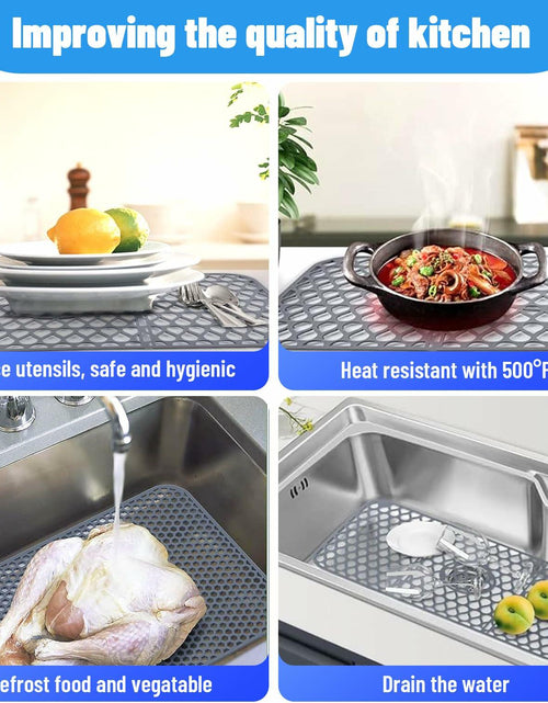 Load image into Gallery viewer, YIRAYUETT Silicone Non-Slip Kitchen Sink Grid Mat 25.9x13.7 Gray
