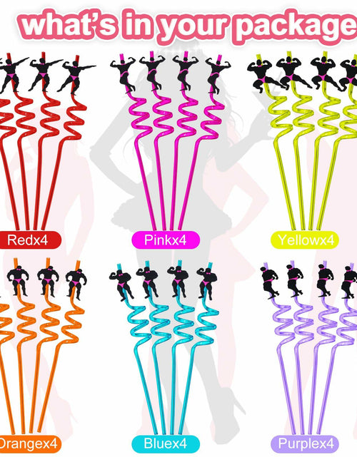 Load image into Gallery viewer, AYINOBY 24 Reusable Bachelorette Party Straws with 2 Cleaning Brushes Plastic
