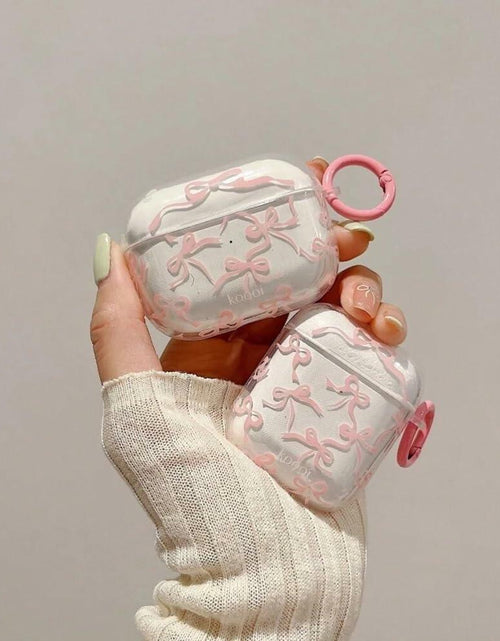 Load image into Gallery viewer, Reownest AirPods Pro 2 Case Soft Clear Bow Pattern Shockproof Keychain Cover
