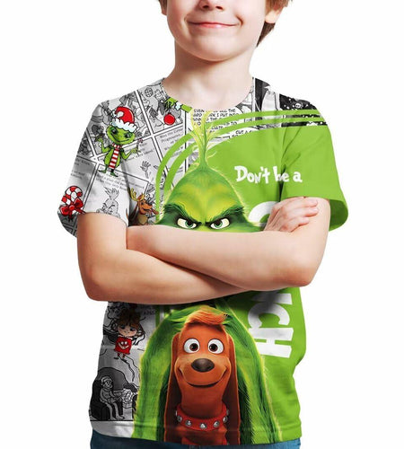 ZYQQT Christmas Cartoon Green T-Shirt Crew Neck Boys Girls Size XL