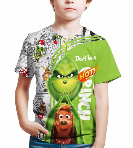 ZYQQT Christmas Cartoon Green T-Shirt Crew Neck Boys Girls Size XL