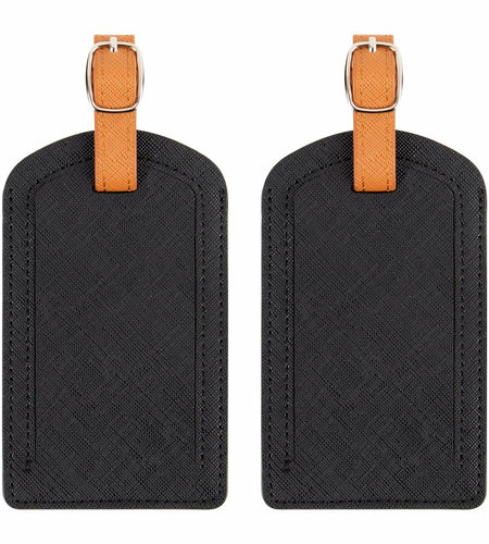 Adventure Goods Premium Colored Faux Leather Luggage Tags Black Pack of 2