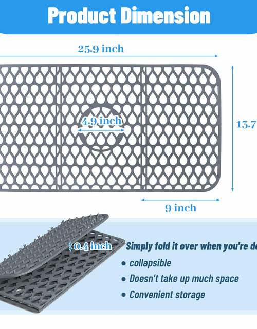 Load image into Gallery viewer, YIRAYUETT Silicone Non-Slip Kitchen Sink Grid Mat 25.9x13.7 Gray
