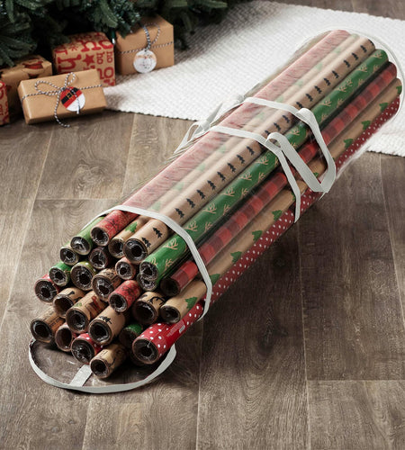 ZOBER Wrapping Paper Organizer 40in Waterproof Storage Holds 25 Rolls White
