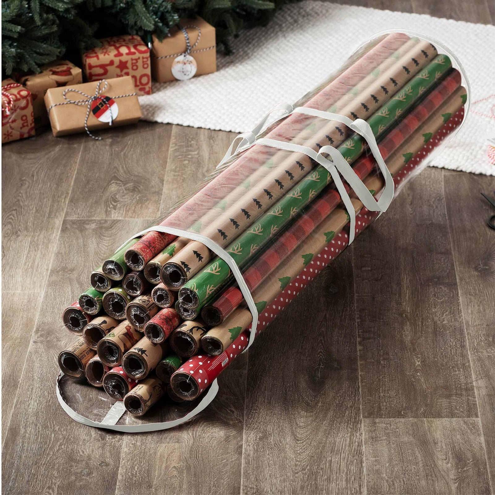 ZOBER Wrapping Paper Organizer 40in Waterproof Storage Holds 25 Rolls White