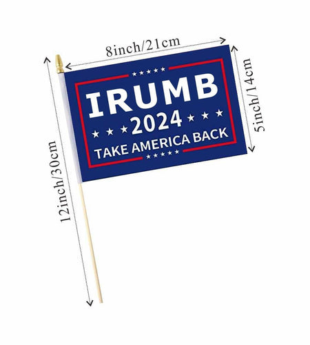 Fisottey Irump 2024 Flags 12 Pack 5x8 Inch Small Wooden Stick Multicolor